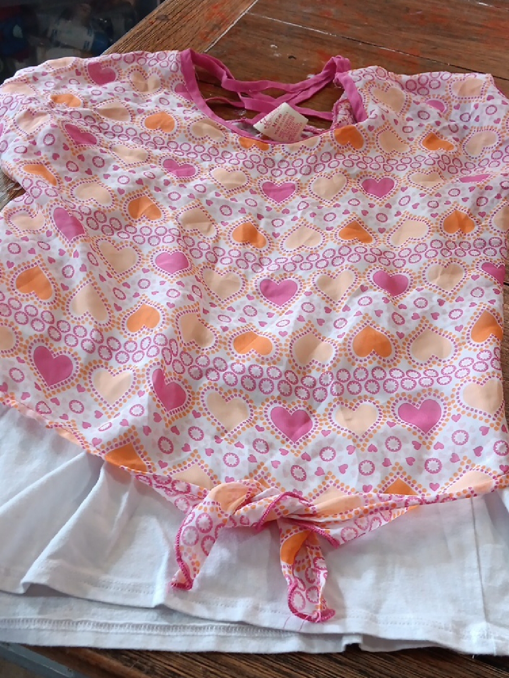 Faded Glory Pink & Peach Heart and Dot Print Tank